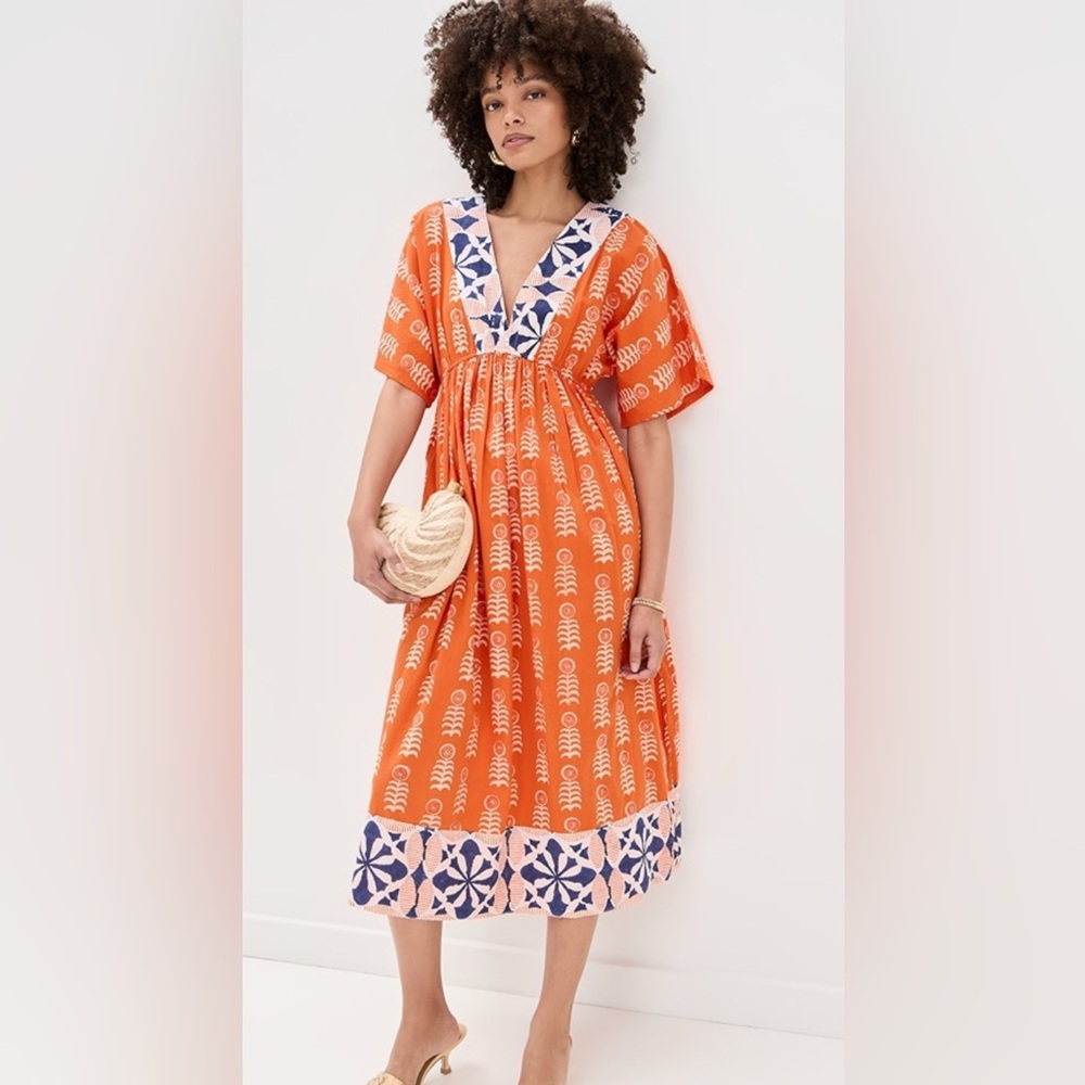 Orange and White Midi Dress / Caftan